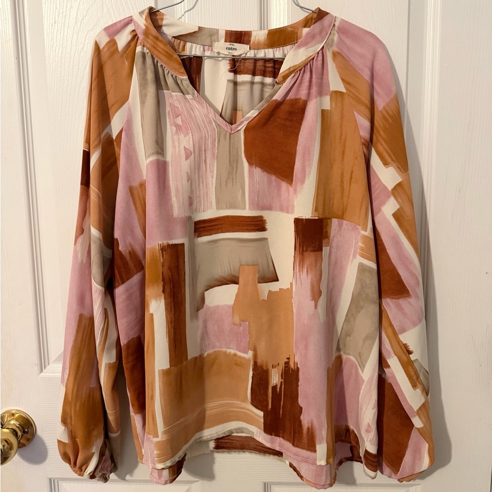 Entro Pink and Brown Abstract Blouse
